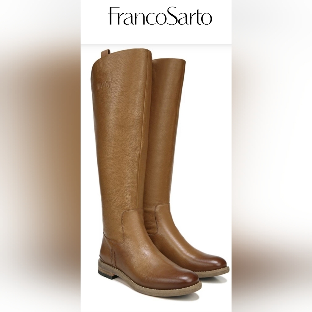 📣 Franco Sarto Brown Leather Riding  Boots Wide Calf Franco Meyer 7-7.5👢🆕 😍